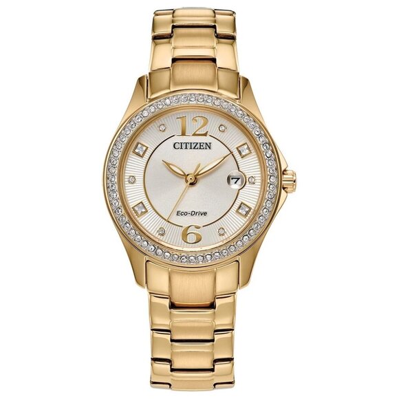 Citizen Accessories - Citizen Women's Crystal Eco-Drive Gold Stainless Steel Watch 30 MM FE1147-79P